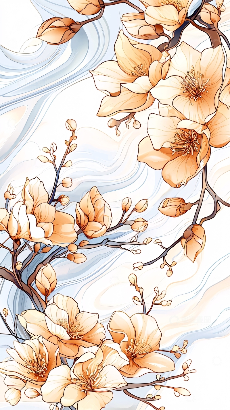 高清大图下载【趣麦麦图】橙色花卉手绘背景图