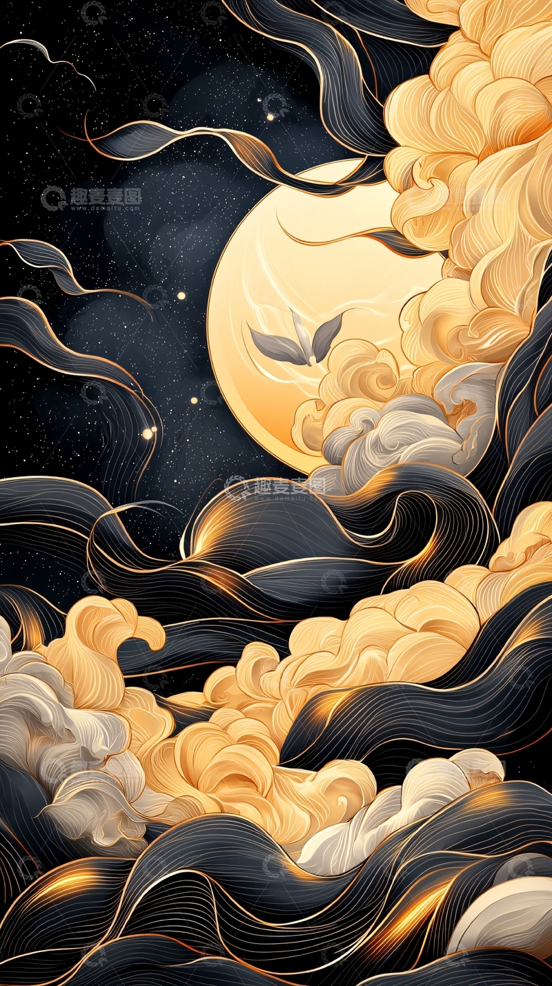 高清大图下载【趣麦麦图】金色月光下的梦幻云海