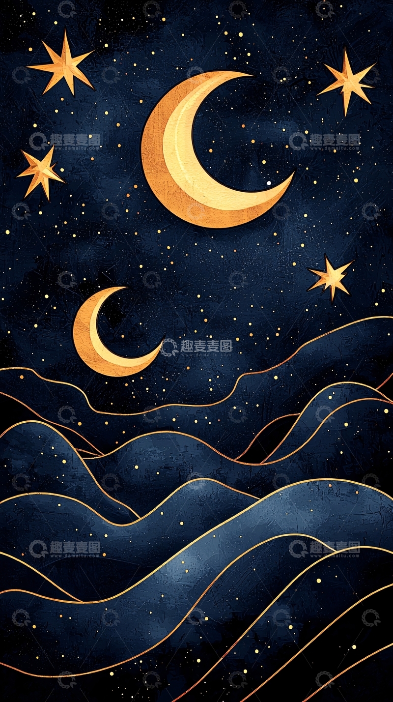 高清大图下载【趣麦麦图】夜空中的月亮和星星