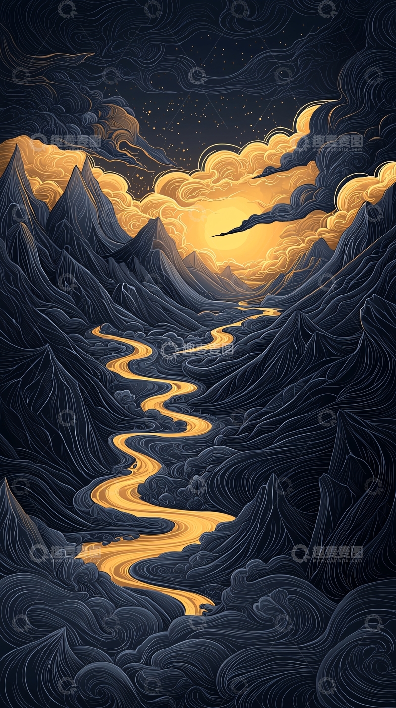 高清大图下载【趣麦麦图】夜色山河蜿蜒之路