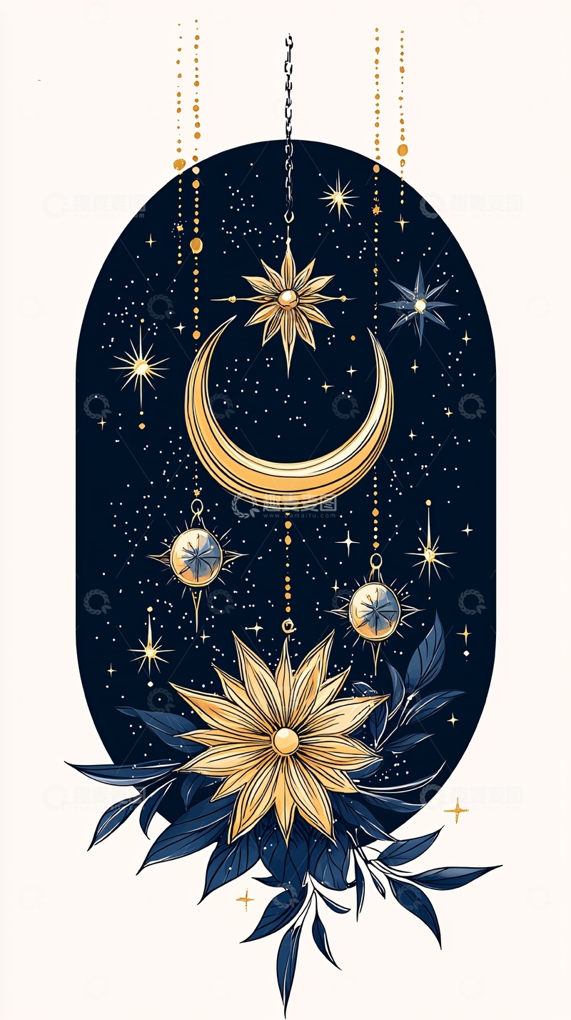 高清大图下载【趣麦麦图】夜空星辰与月亮挂饰图案