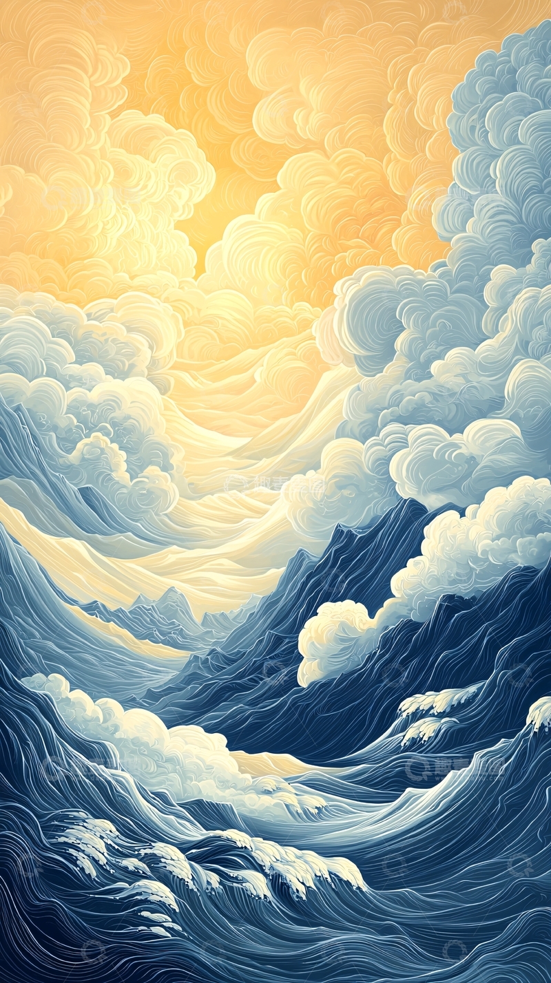 高清大图下载【趣麦麦图】波涛汹涌的海洋与云彩