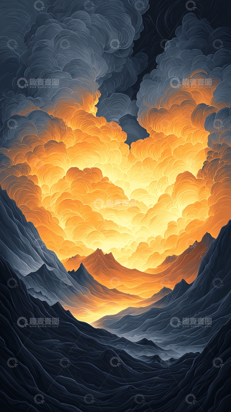 高清大图下载【趣麦麦图】山间云海夕阳