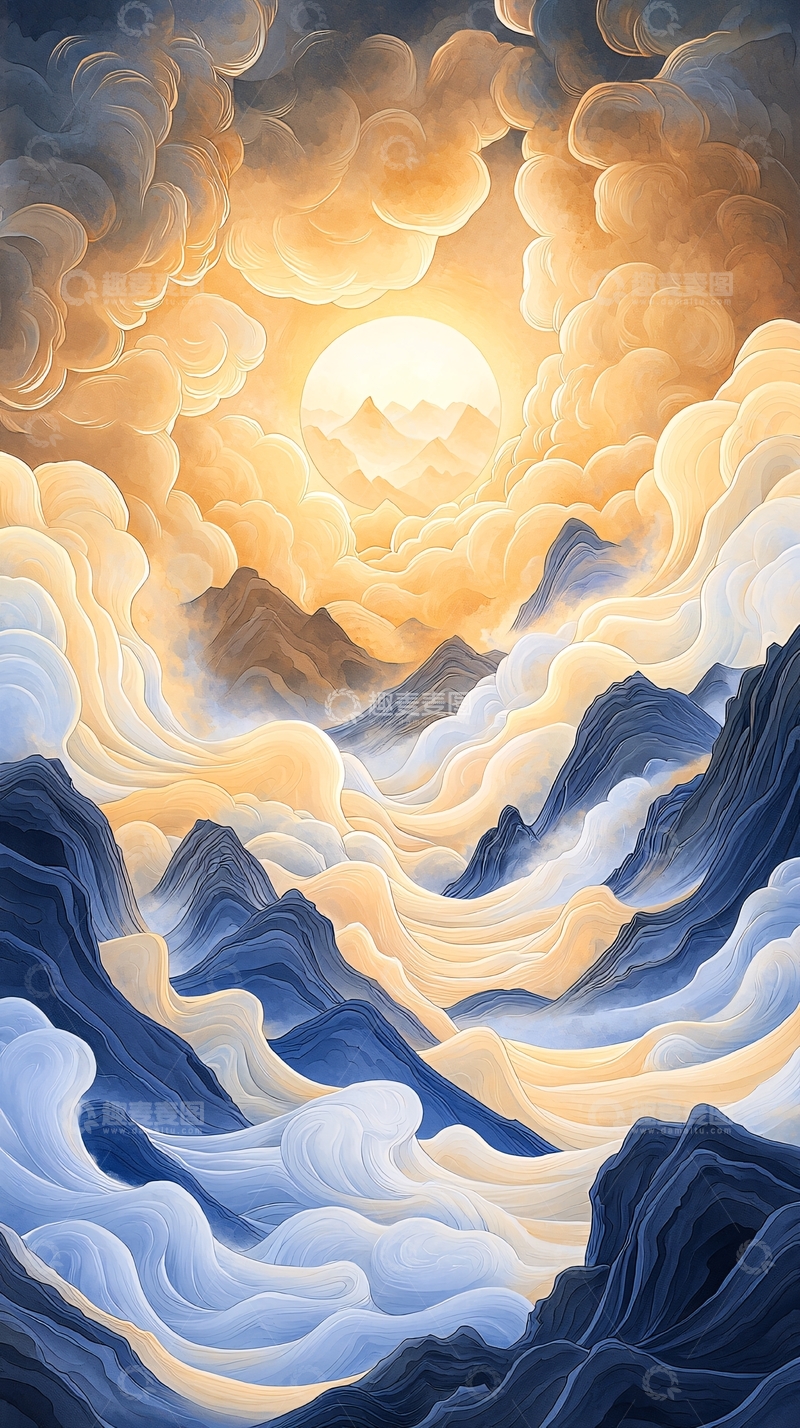 高清大图下载【趣麦麦图】云海日出山峰图