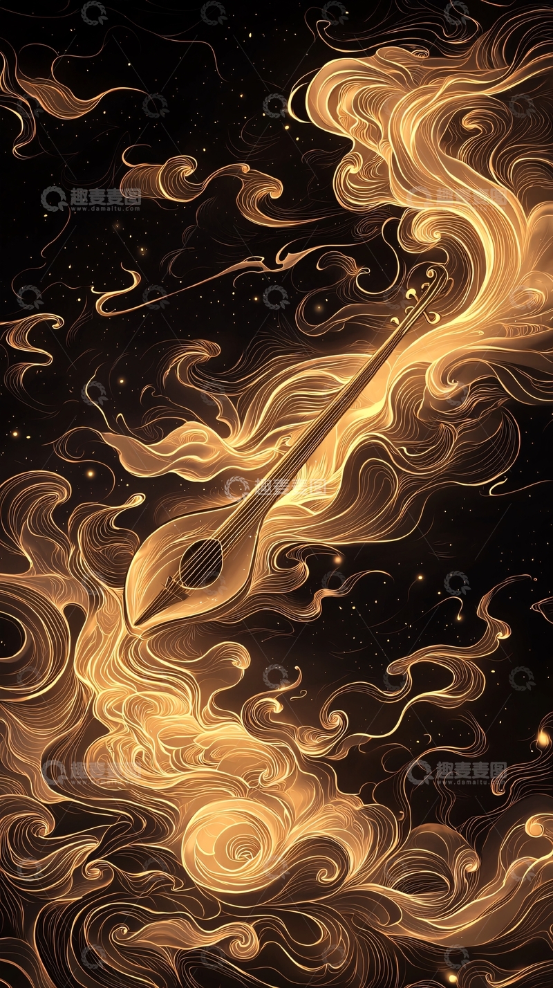 高清大图下载【趣麦麦图】金色弦乐器与流动光效