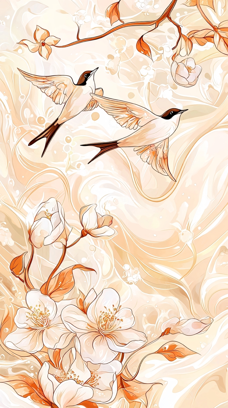 高清大图下载【趣麦麦图】飞鸟与花的艺术插画