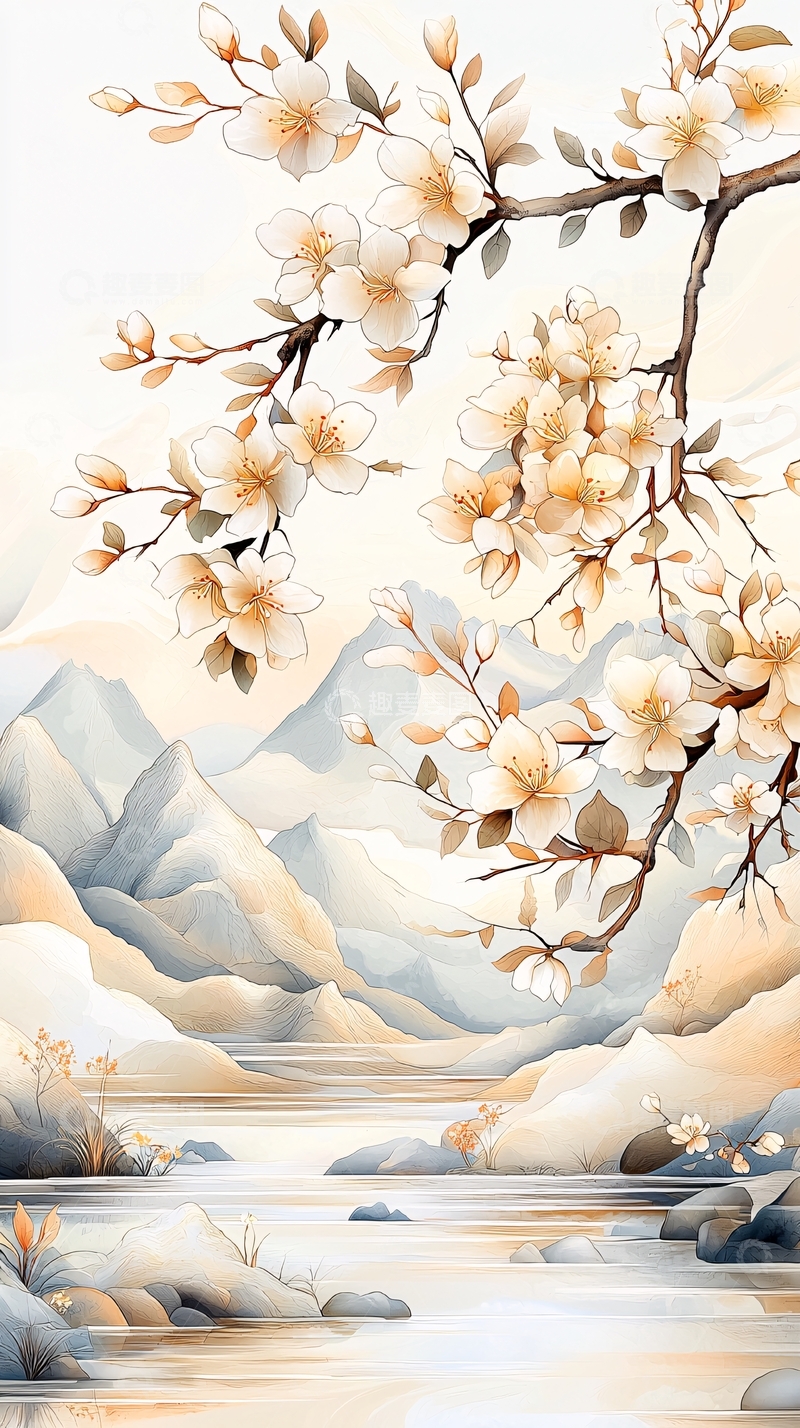 高清大图下载【趣麦麦图】春日山水花景图