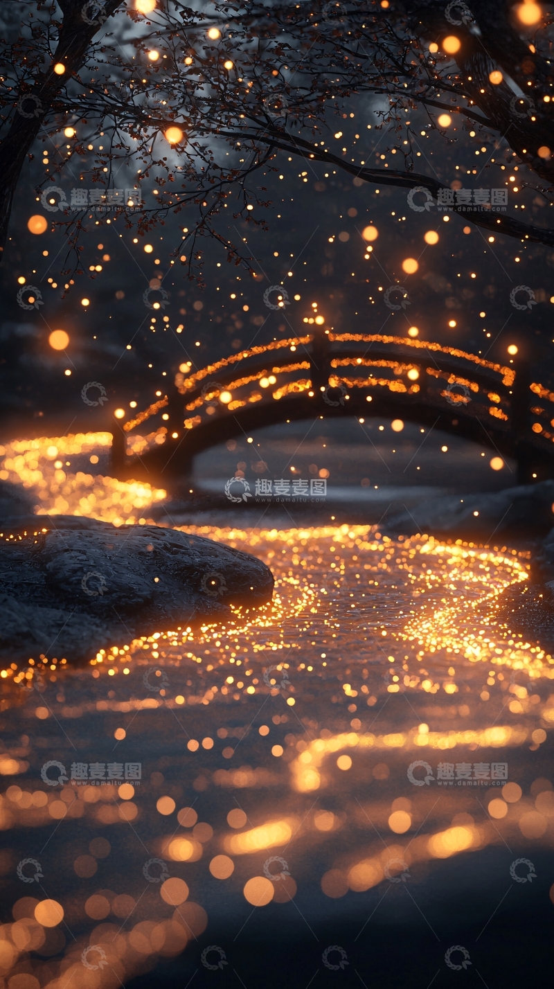 高清大图下载【趣麦麦图】梦幻夜景下的小桥流水