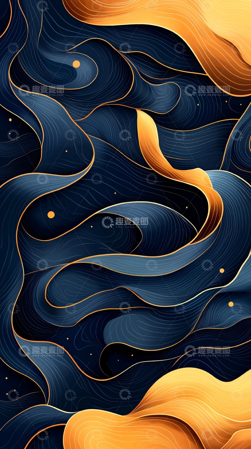 高清大图下载【趣麦麦图】深蓝渐变波浪抽象艺术背景