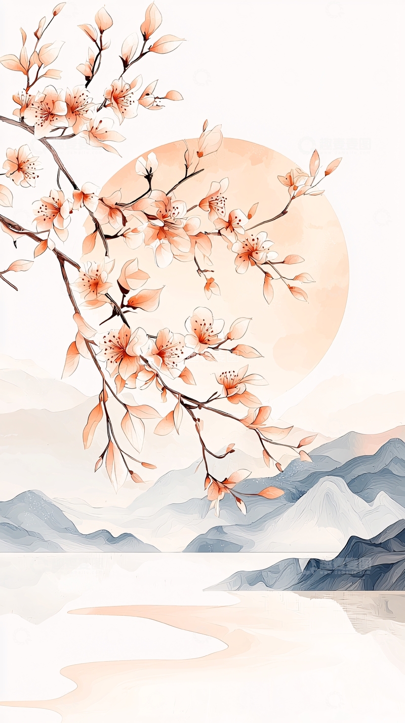 高清大图下载【趣麦麦图】桃花映月山水图