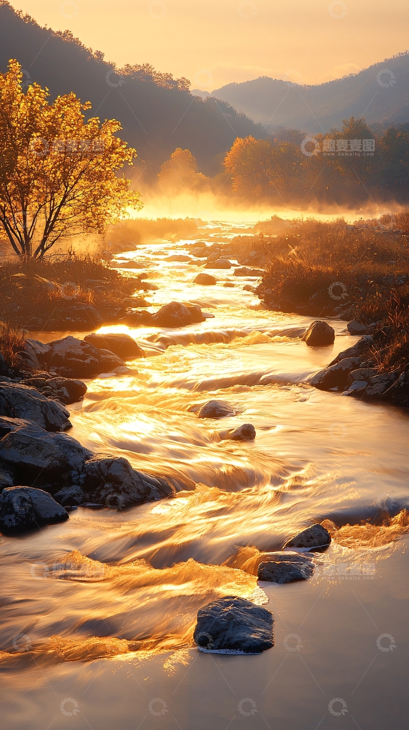 高清大图下载【趣麦麦图】晨光中的小溪与岩石