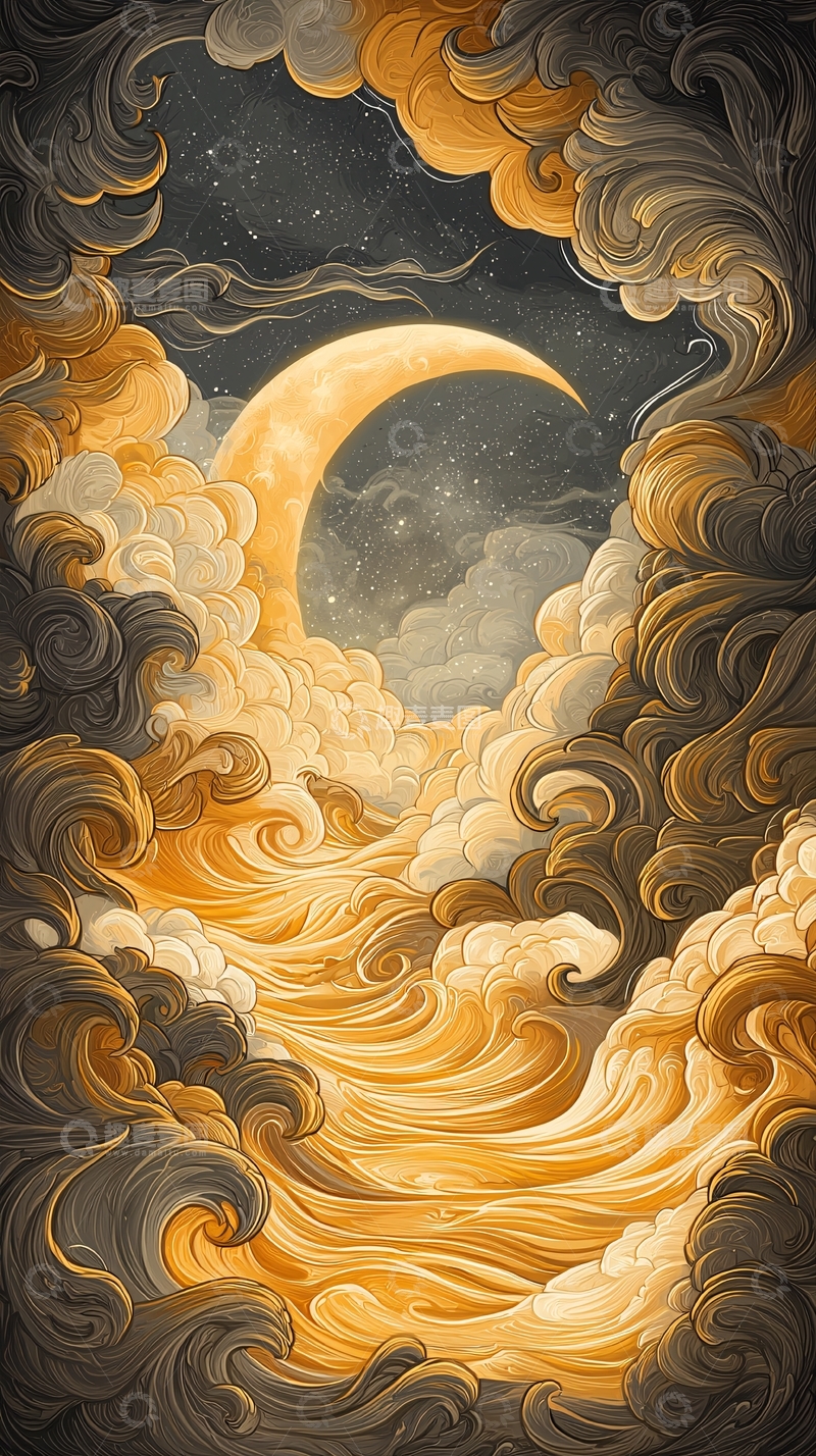 高清大图下载【趣麦麦图】月夜云海幻想图