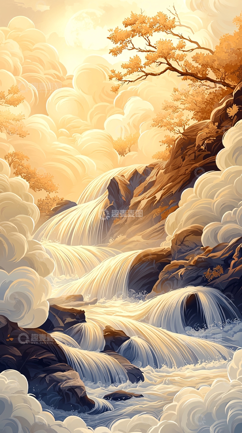 高清大图下载【趣麦麦图】秋日瀑布云海风景