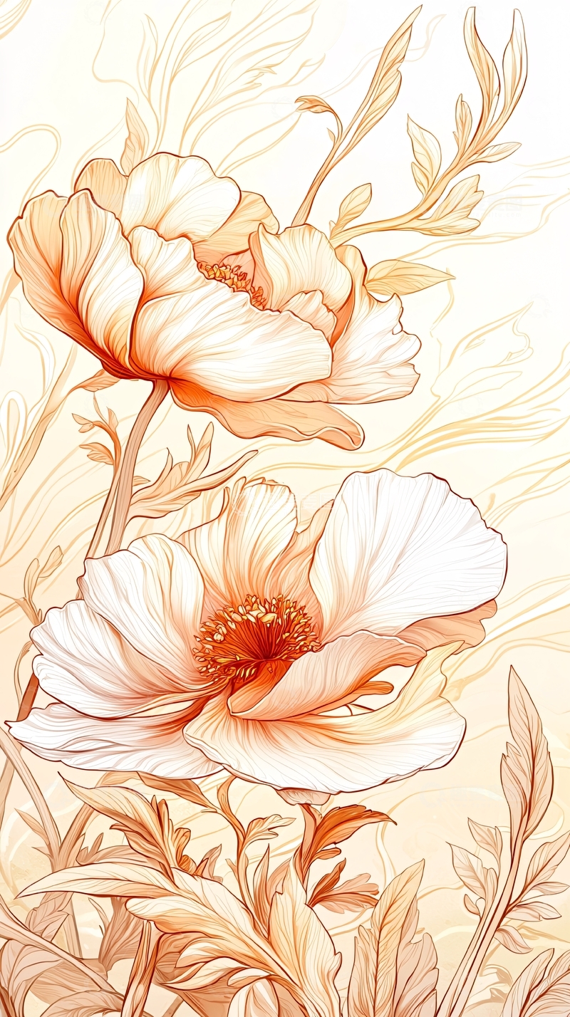 高清大图下载【趣麦麦图】秋日花卉手绘插画背景