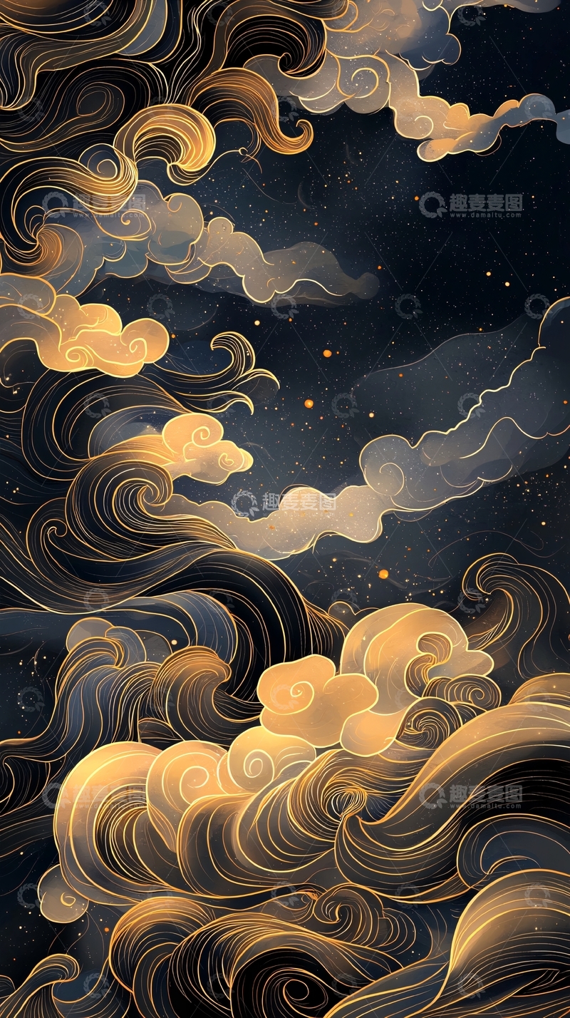 高清大图下载【趣麦麦图】金色云海星空背景图