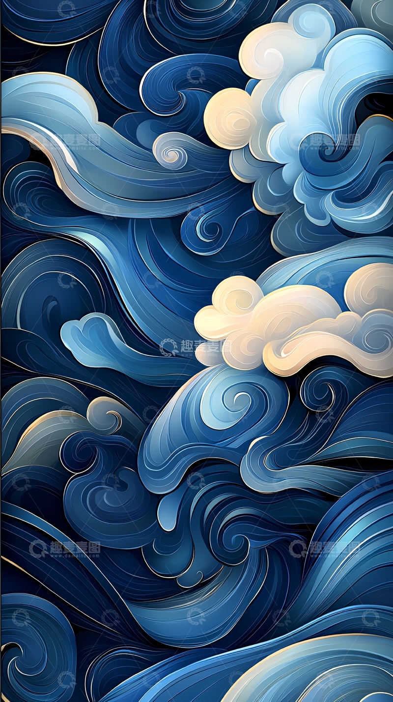 高清大图下载【趣麦麦图】蓝色漩涡云朵背景图
