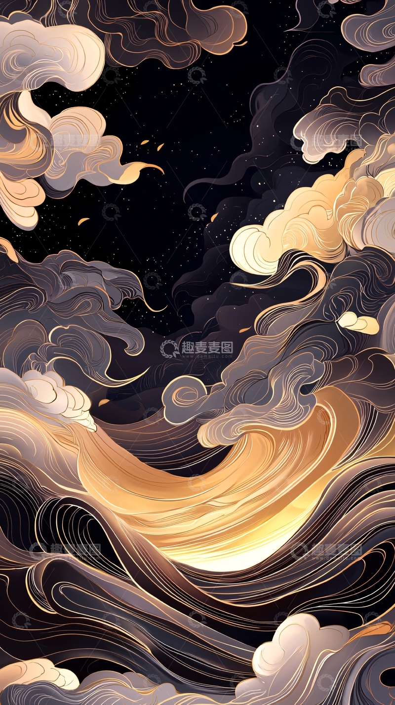 高清大图下载【趣麦麦图】夜空中的云海与波浪