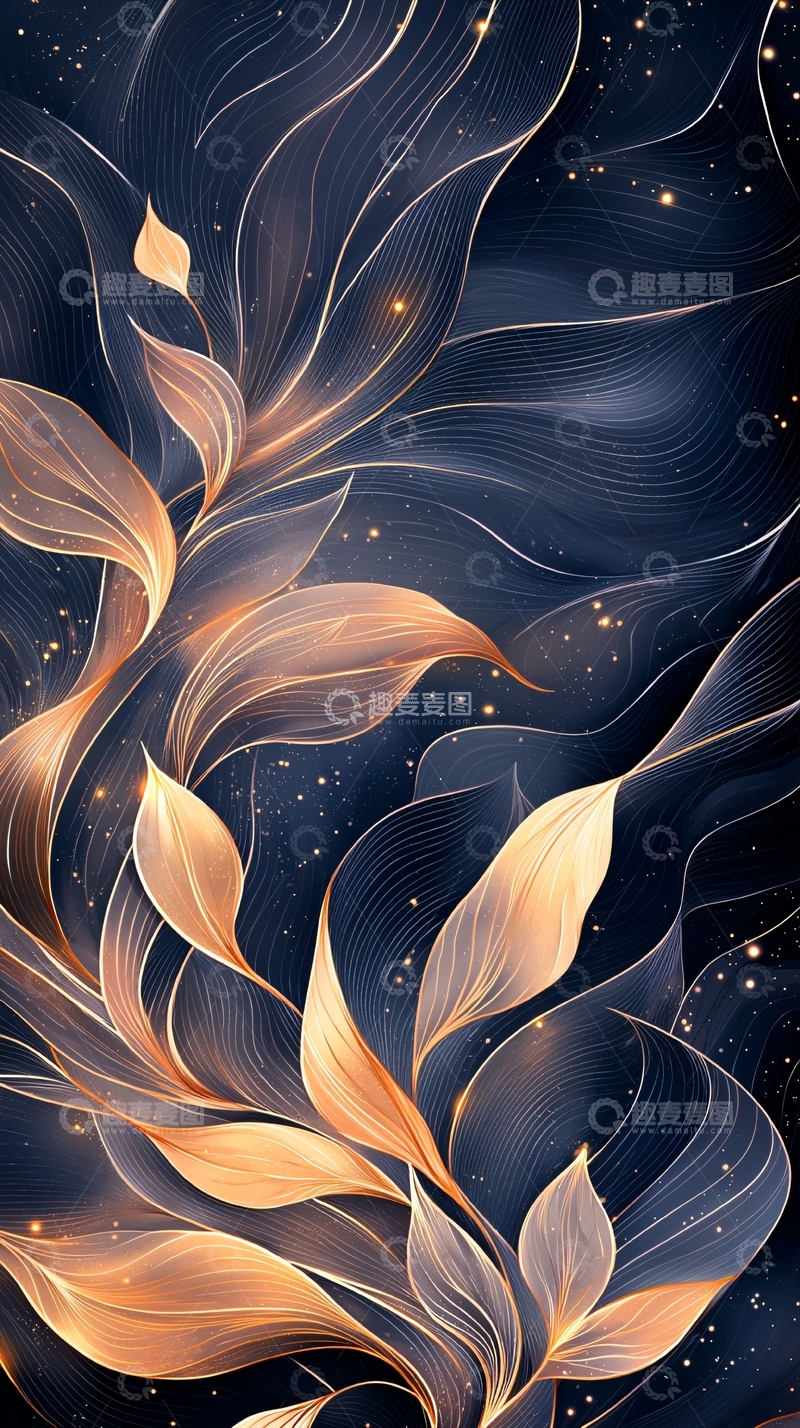 高清大图下载【趣麦麦图】梦幻星空下的金色叶子