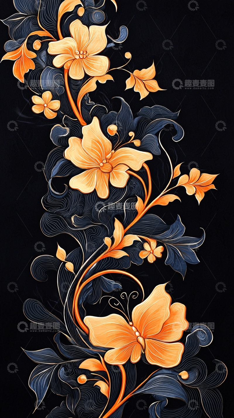 高清大图下载【趣麦麦图】橙色花卉艺术图案背景