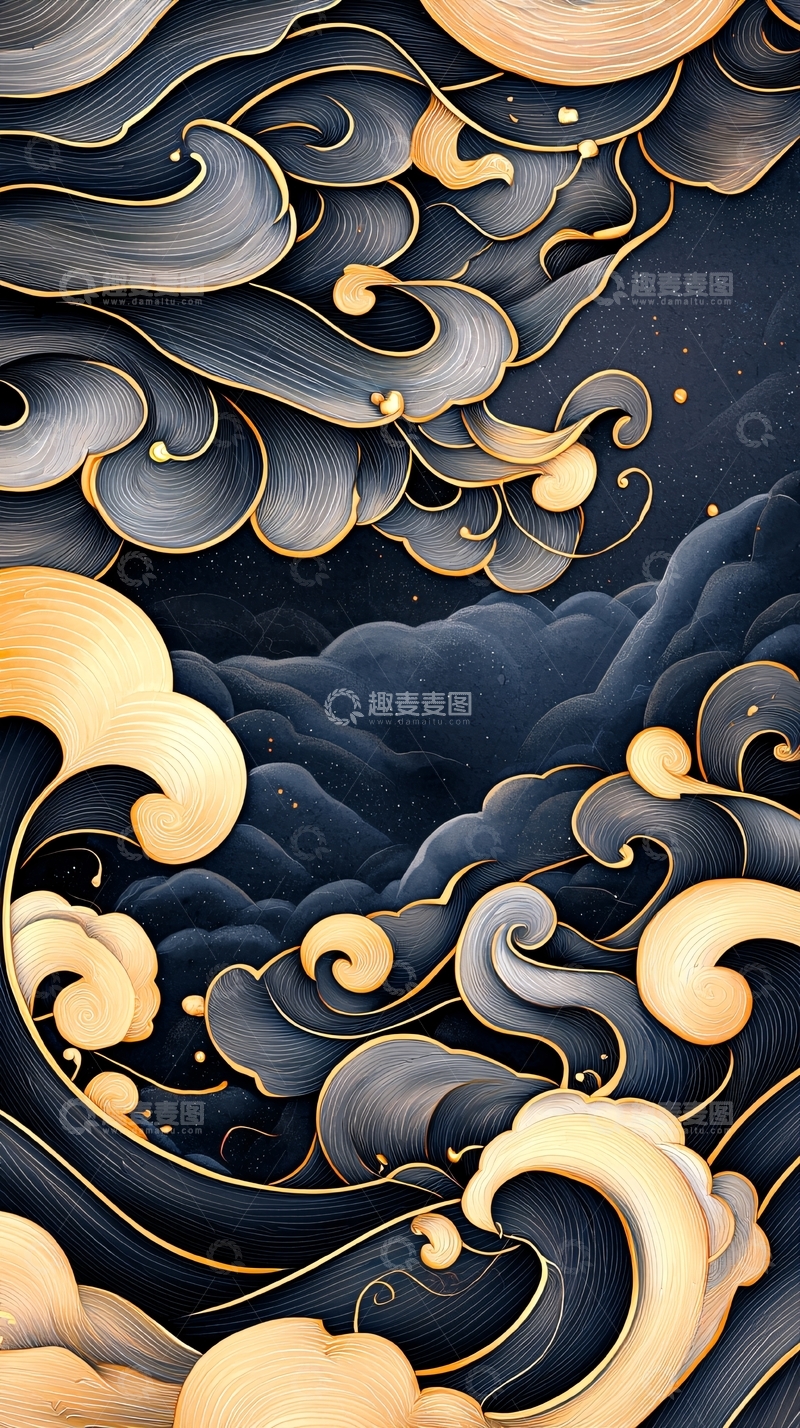 高清大图下载【趣麦麦图】金色波浪夜空背景图