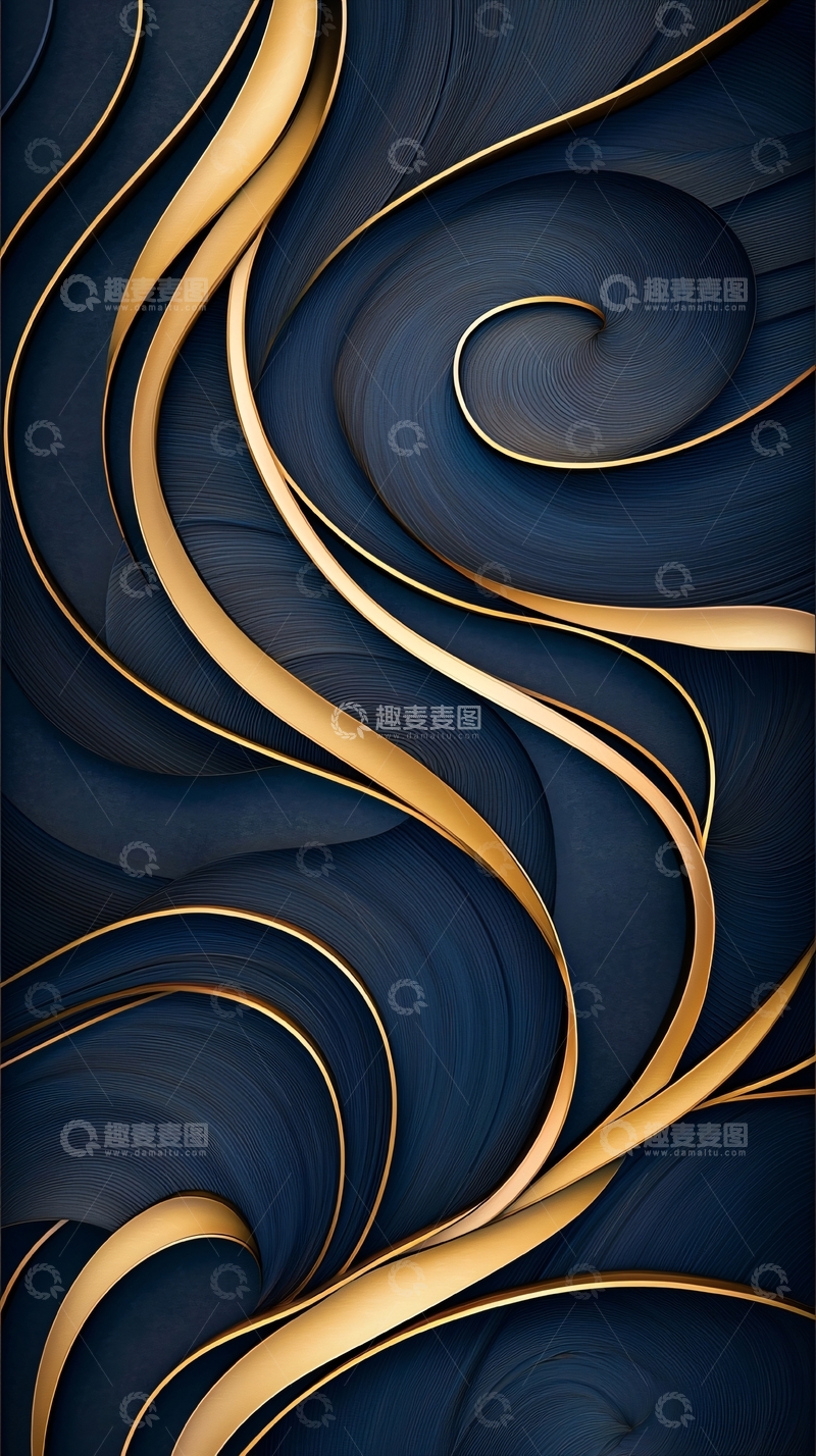 高清大图下载【趣麦麦图】金色螺旋线条深蓝色背景