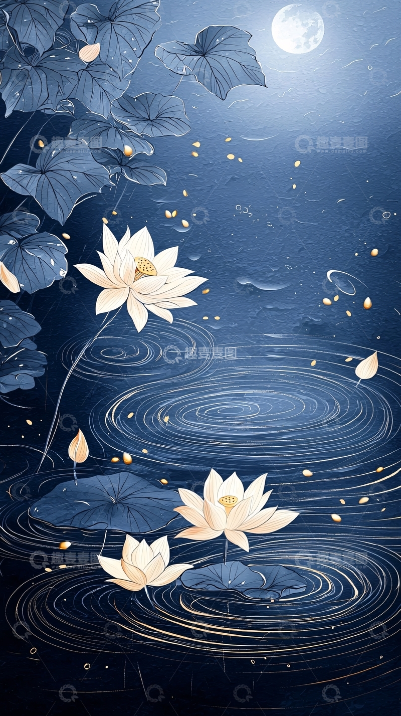高清大图下载【趣麦麦图】月下荷塘静谧之美