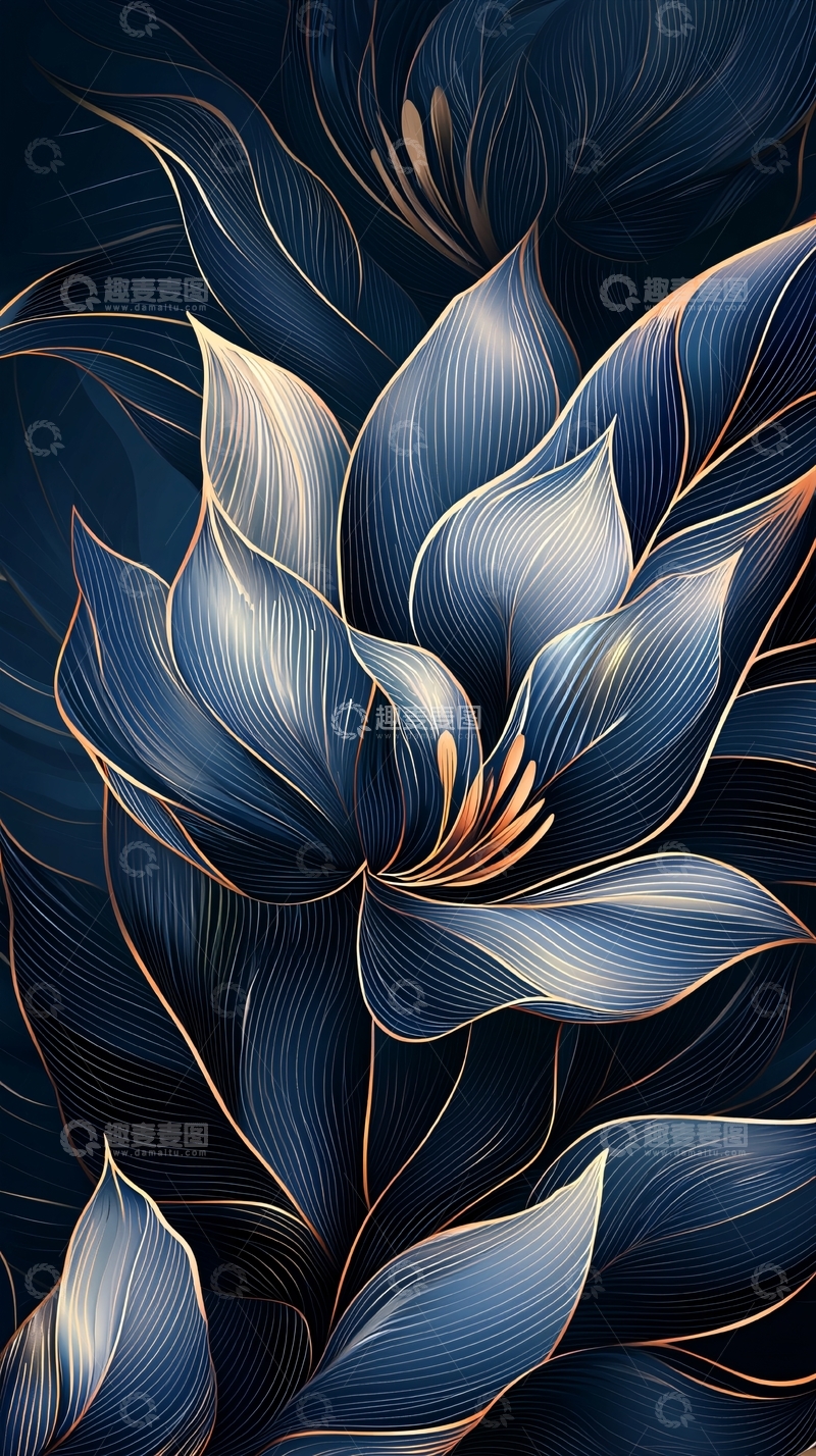 高清大图下载【趣麦麦图】深蓝花卉艺术图案背景