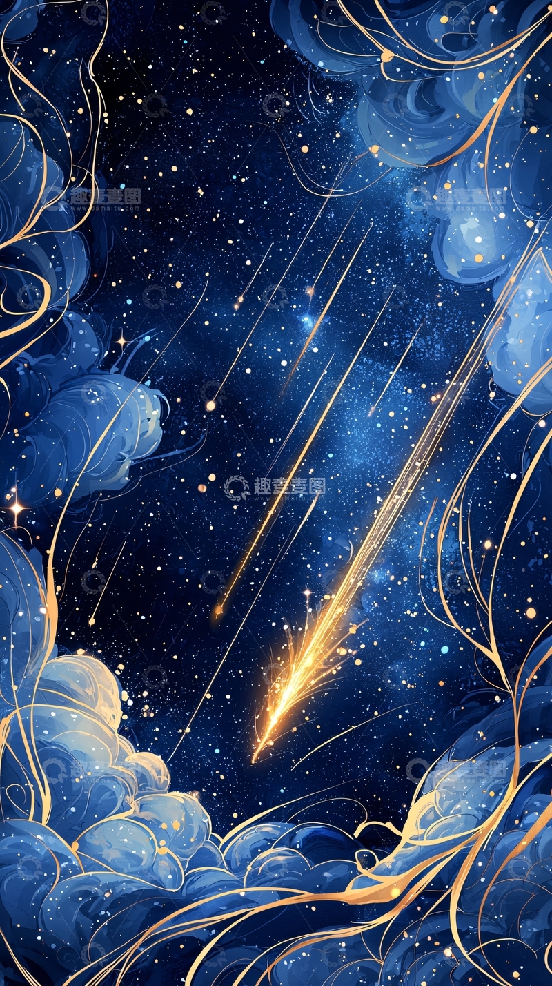 高清大图下载【趣麦麦图】流星雨夜空梦幻场景