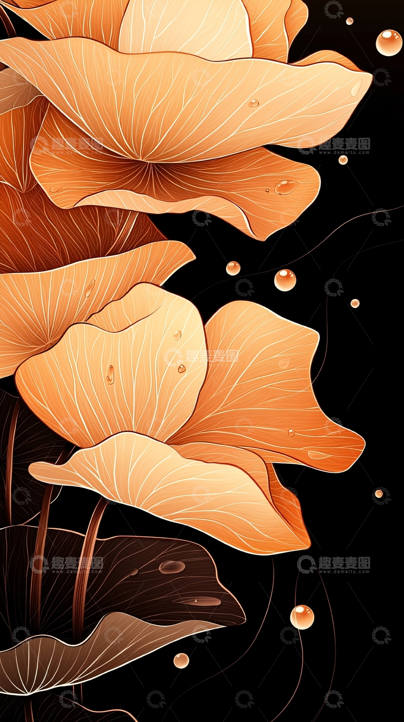 高清大图下载【趣麦麦图】橙色花朵与水滴的艺术插画