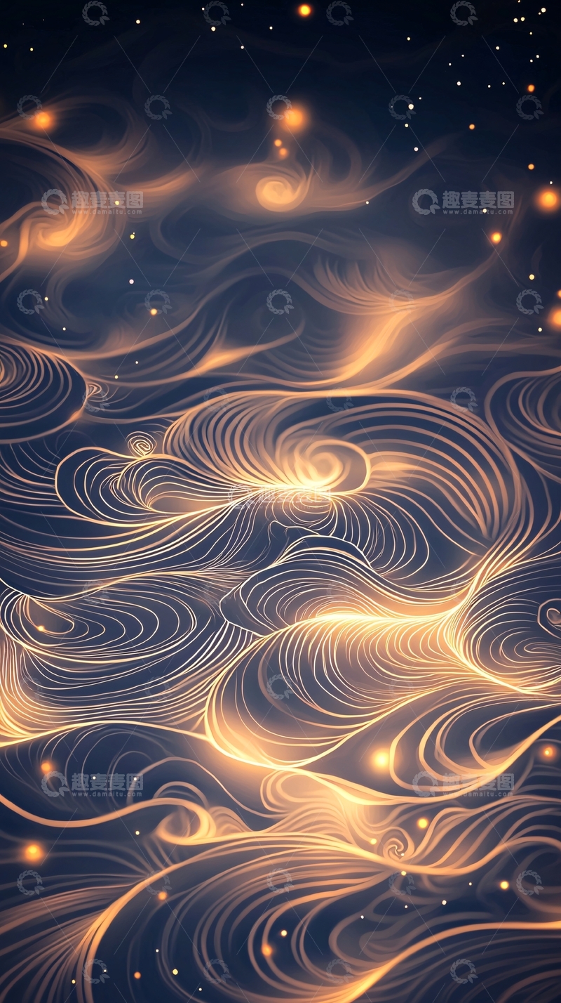 高清大图下载【趣麦麦图】金色波浪星空背景图