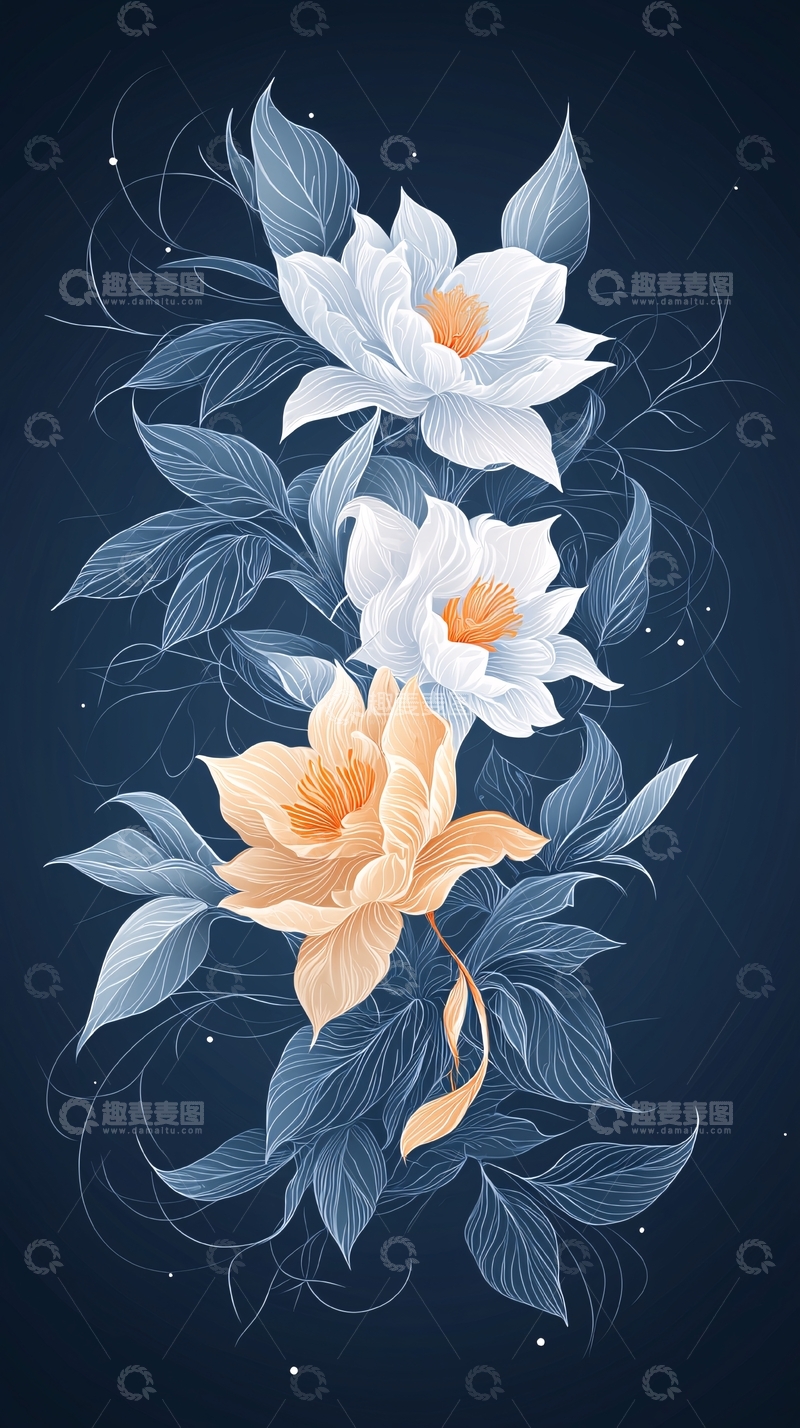 高清大图下载【趣麦麦图】梦幻花卉插画背景图