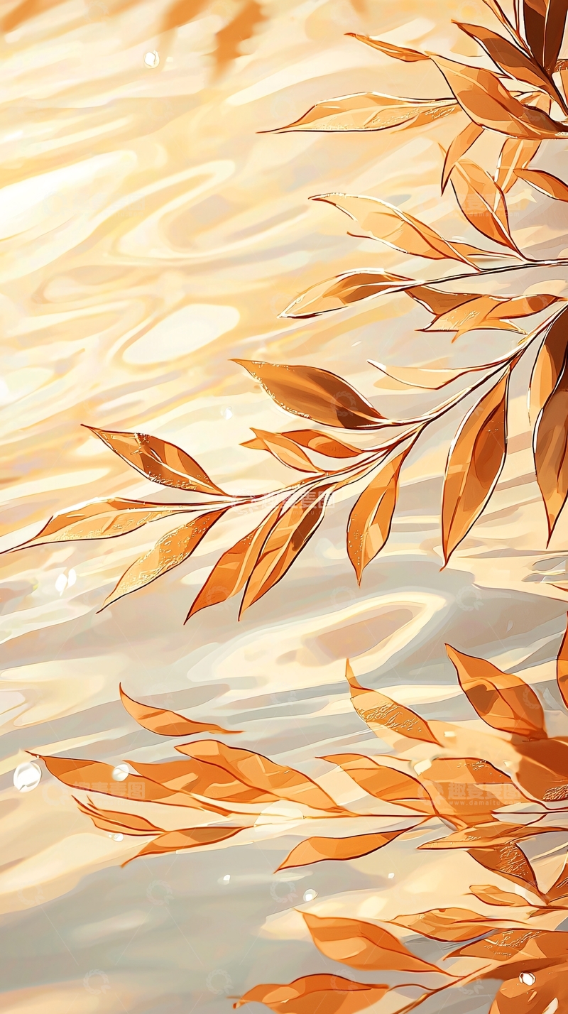 高清大图下载【趣麦麦图】秋日落叶水波纹背景图