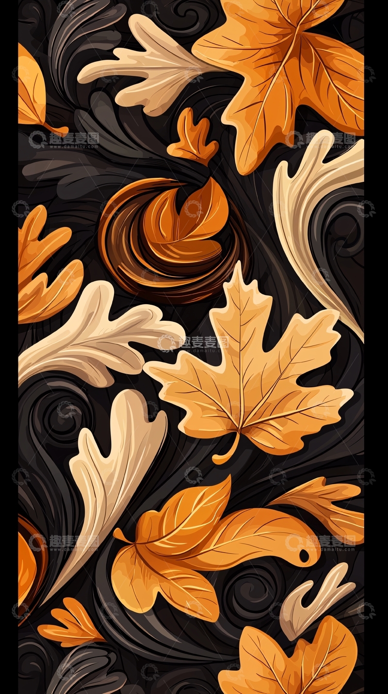 高清大图下载【趣麦麦图】秋叶飘落背景图案