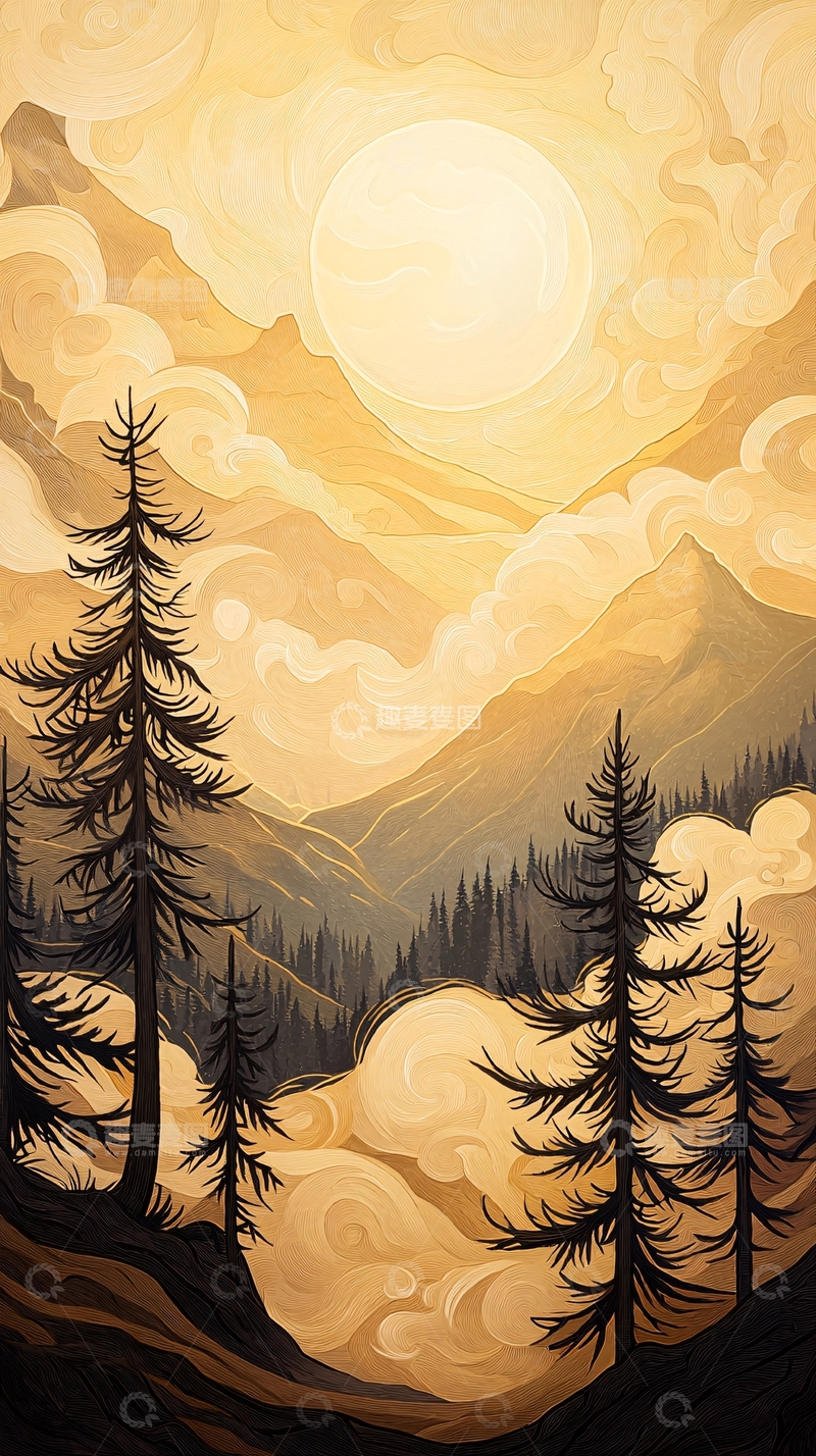 高清大图下载【趣麦麦图】秋日山林月夜