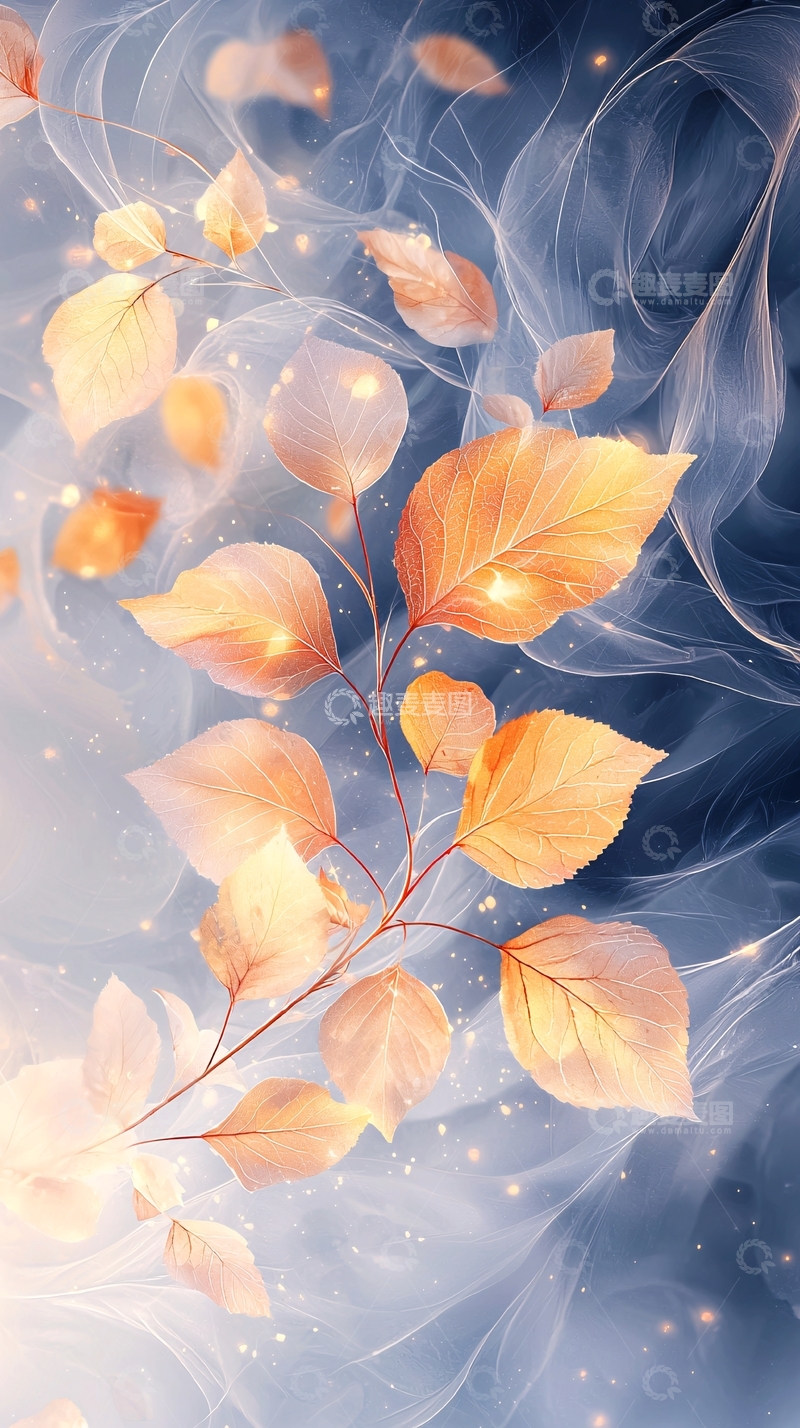 高清大图下载【趣麦麦图】秋叶飘落梦幻背景