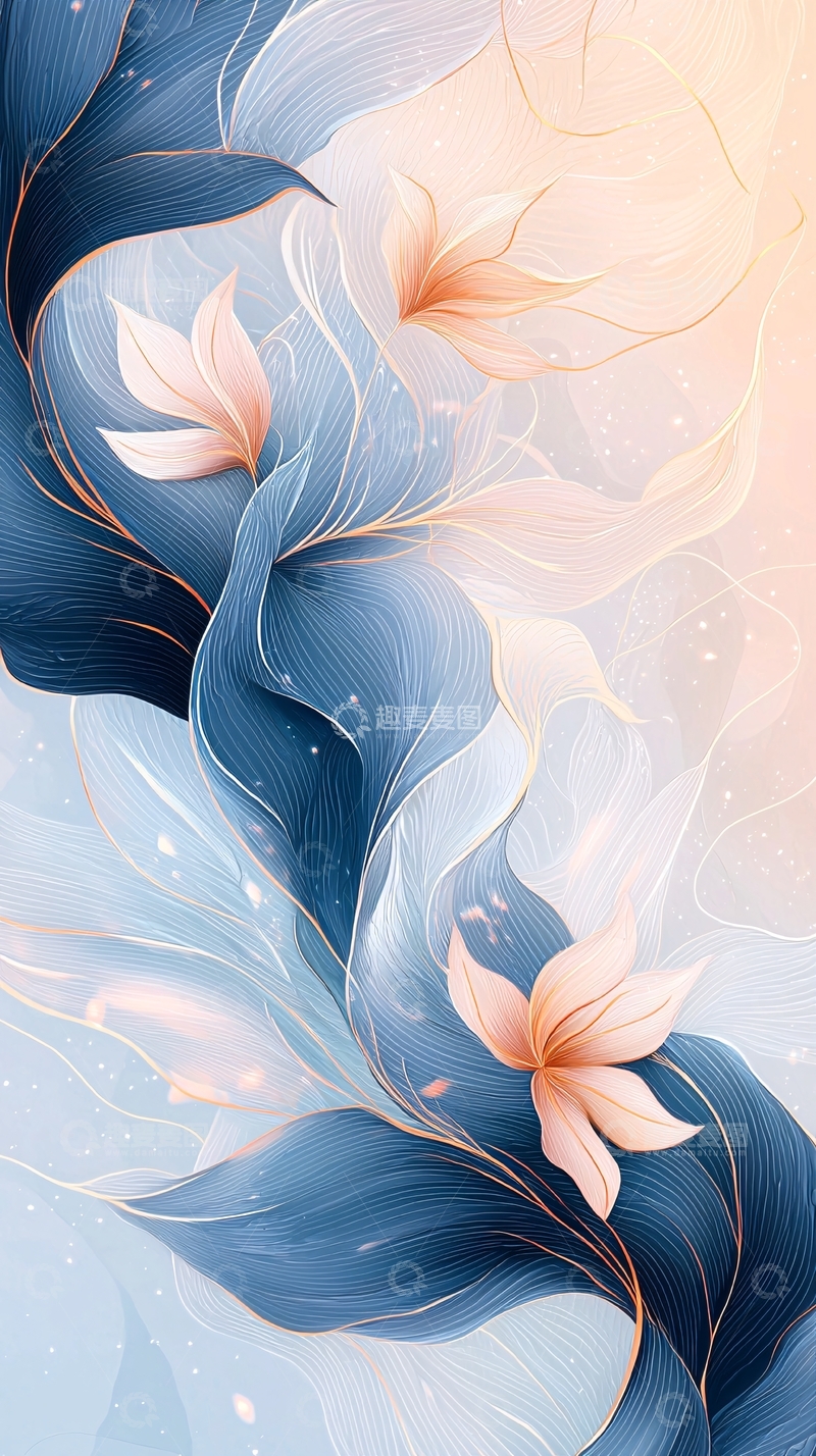 高清大图下载【趣麦麦图】梦幻蓝色花卉艺术插画