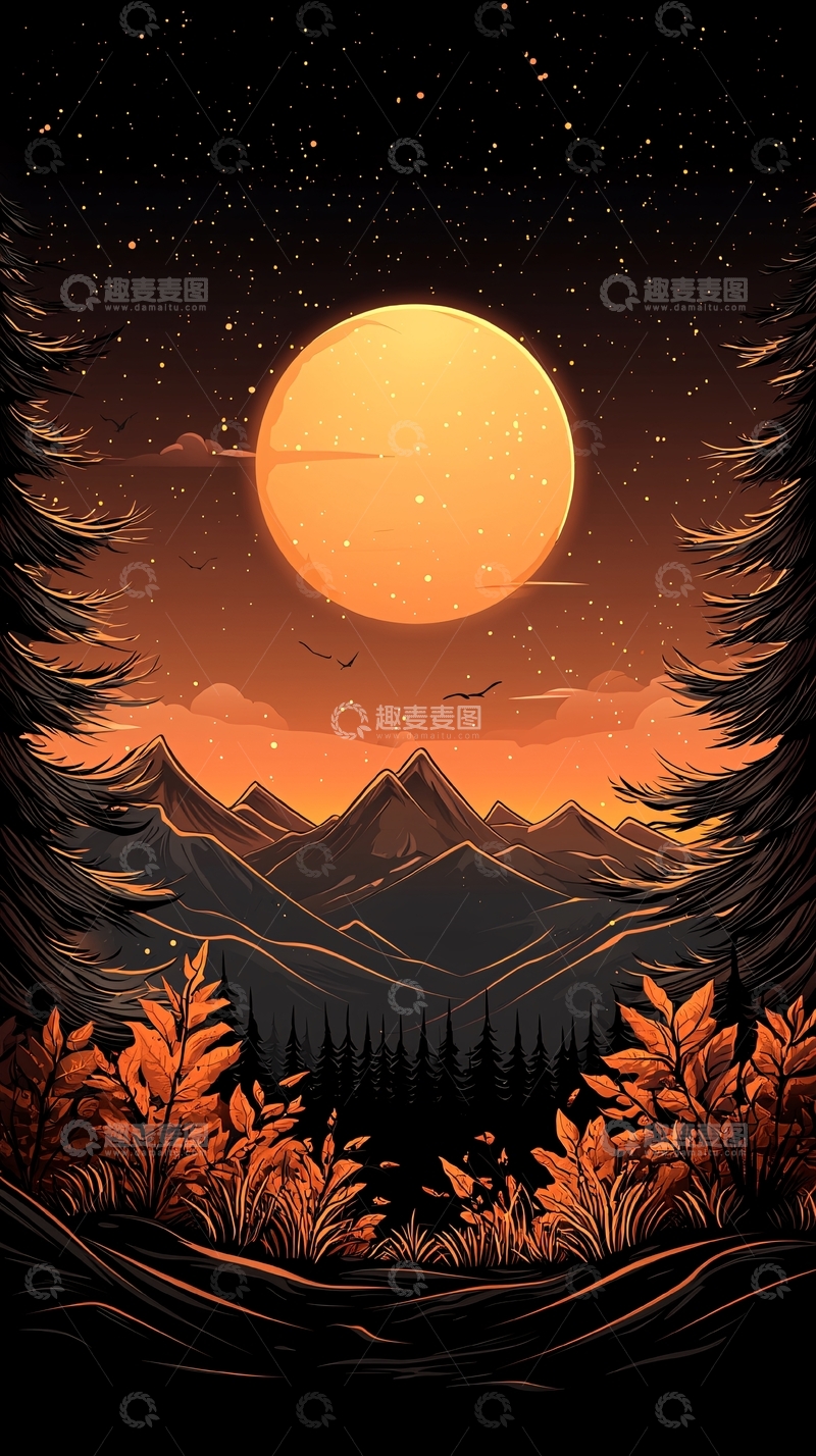 高清大图下载【趣麦麦图】秋夜山林月光下的宁静