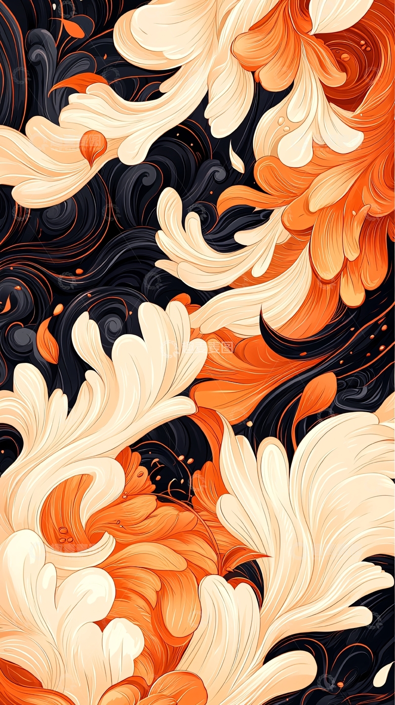高清大图下载【趣麦麦图】橙色花卉抽象艺术背景