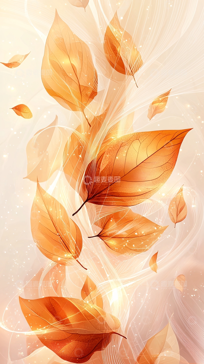 高清大图下载【趣麦麦图】秋叶飘落梦幻背景