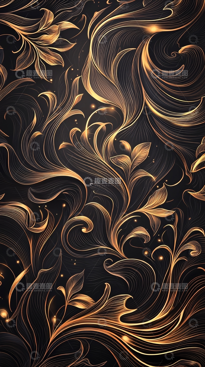 高清大图下载【趣麦麦图】金色花卉线条艺术背景