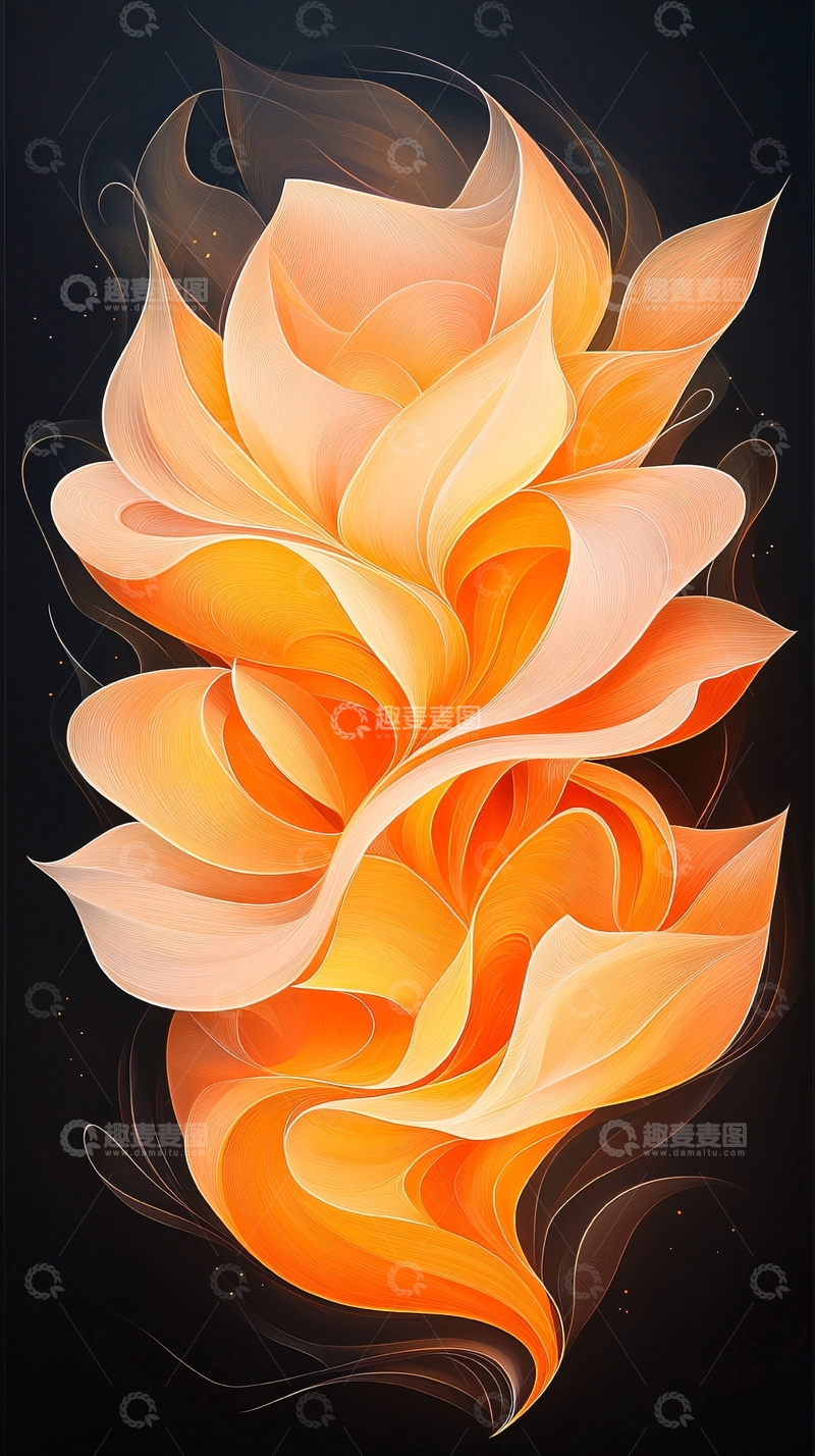 高清大图下载【趣麦麦图】抽象橙色花朵艺术插画