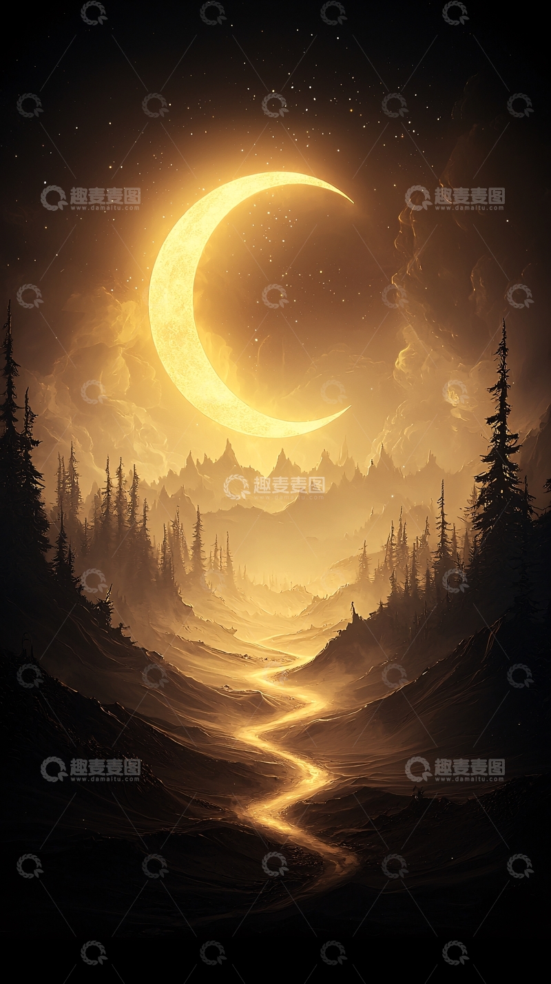 高清大图下载【趣麦麦图】月光下的神秘山谷