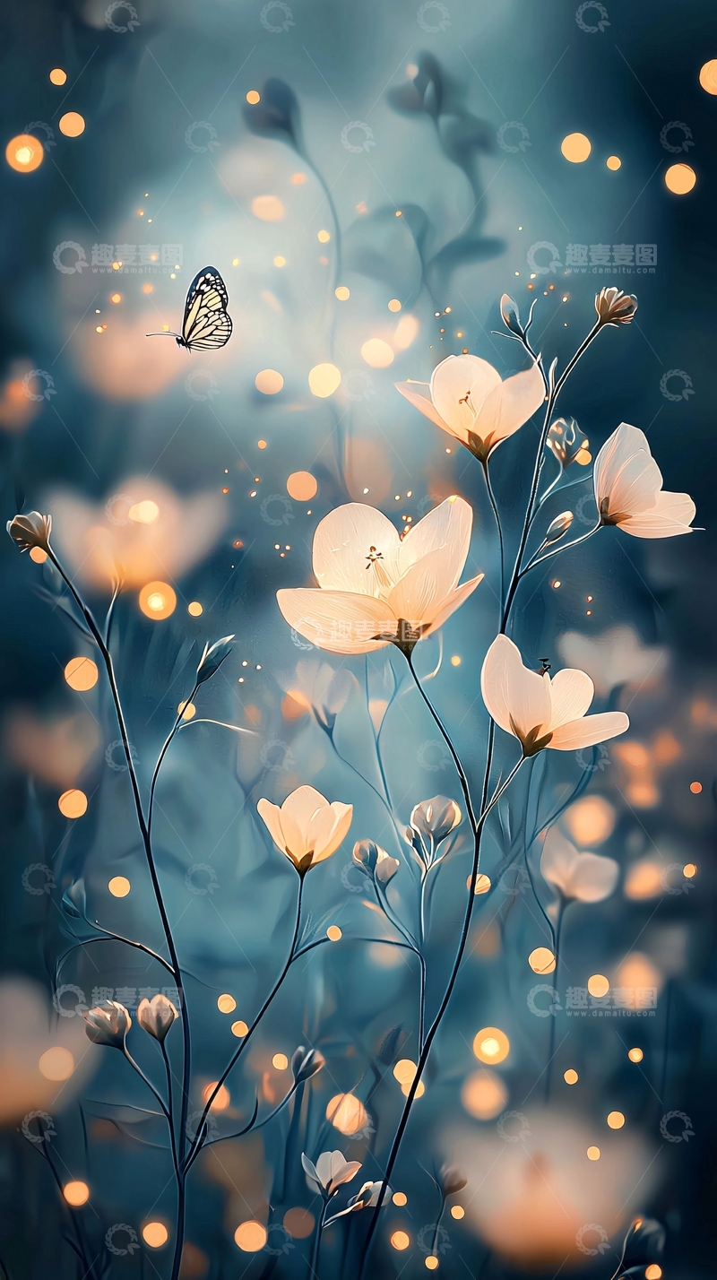 高清大图下载【趣麦麦图】梦幻花丛与蝴蝶