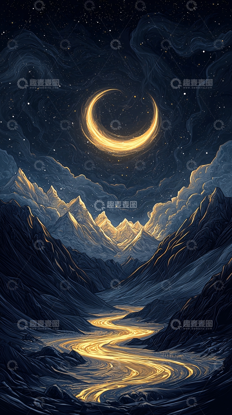 高清大图下载【趣麦麦图】夜空下的山河月光