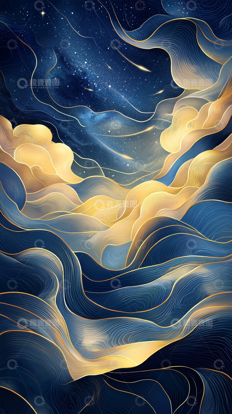 高清大图下载【趣麦麦图】夜空星辰流动线条艺术背景