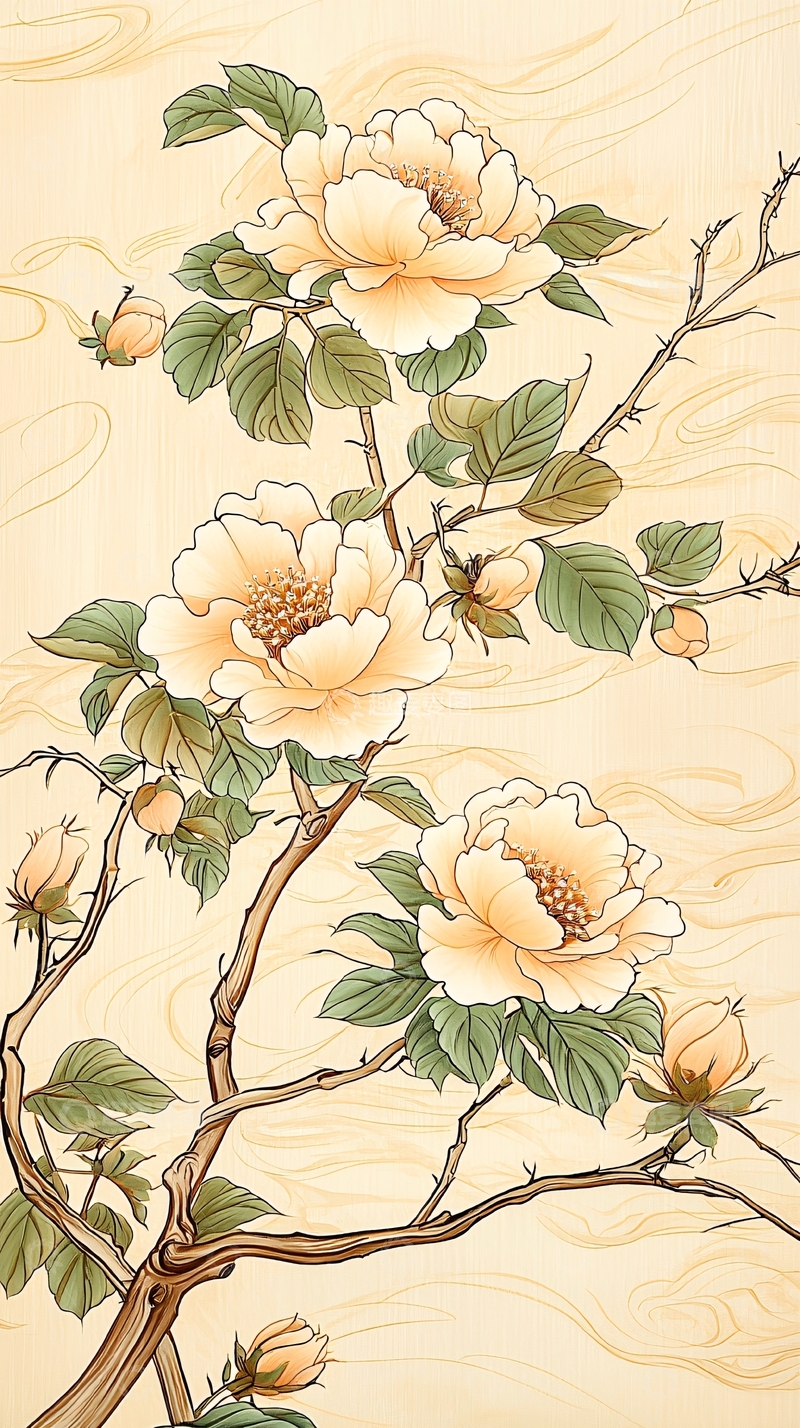 高清大图下载【趣麦麦图】古典花卉手绘插画背景图