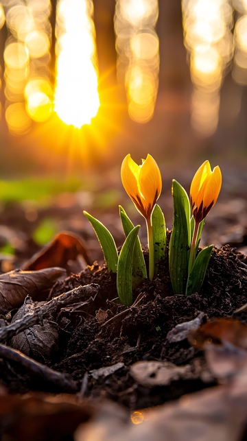 初春阳光下的小花