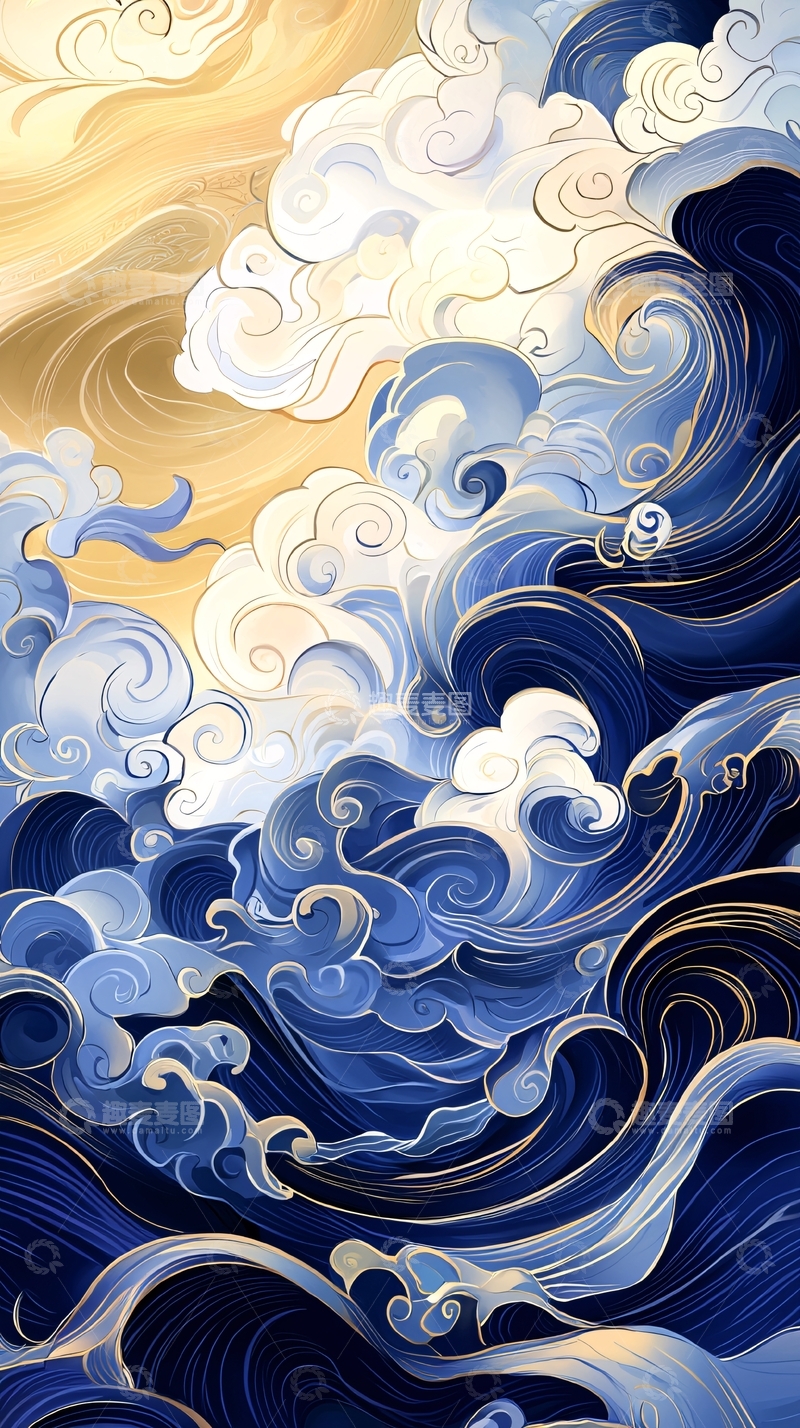 高清大图下载【趣麦麦图】波涛汹涌的海洋艺术插画