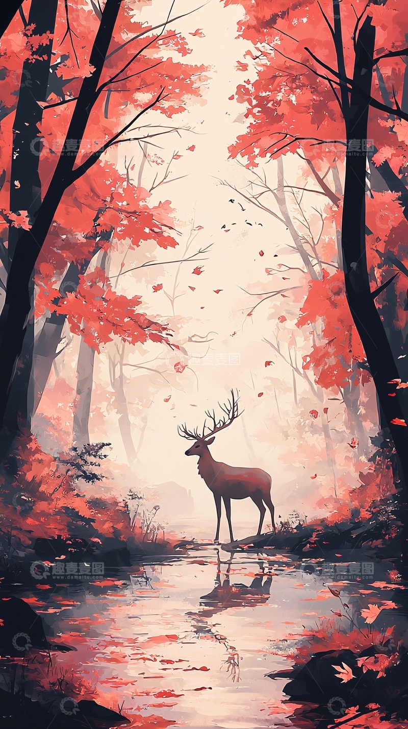 高清大图下载【趣麦麦图】秋日森林中的鹿