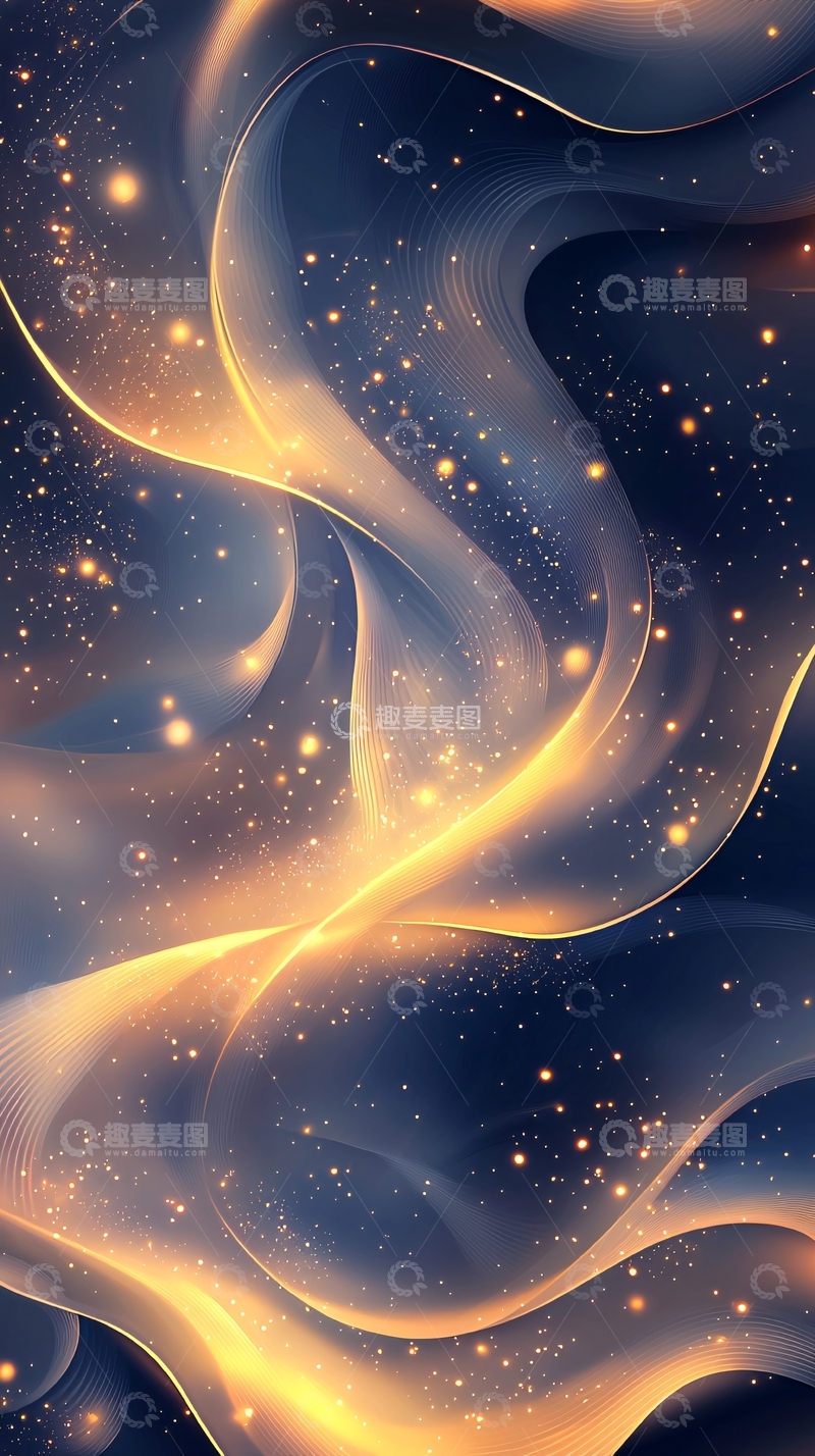 高清大图下载【趣麦麦图】金色波浪星空背景